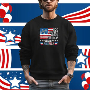 God Family Guns & Freedom Pro Trump 2024 MAGA American Flag T-Shirt