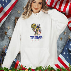 Trump Girl Messy Bun Trump 2024 Election American Flag T-Shirt