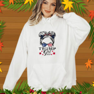 Trump Girl 2024 Messy Bun Girl American Flag Trump 2024 T-Shirt