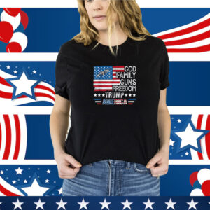 God Family Guns & Freedom Pro Trump 2024 MAGA American Flag T-Shirt