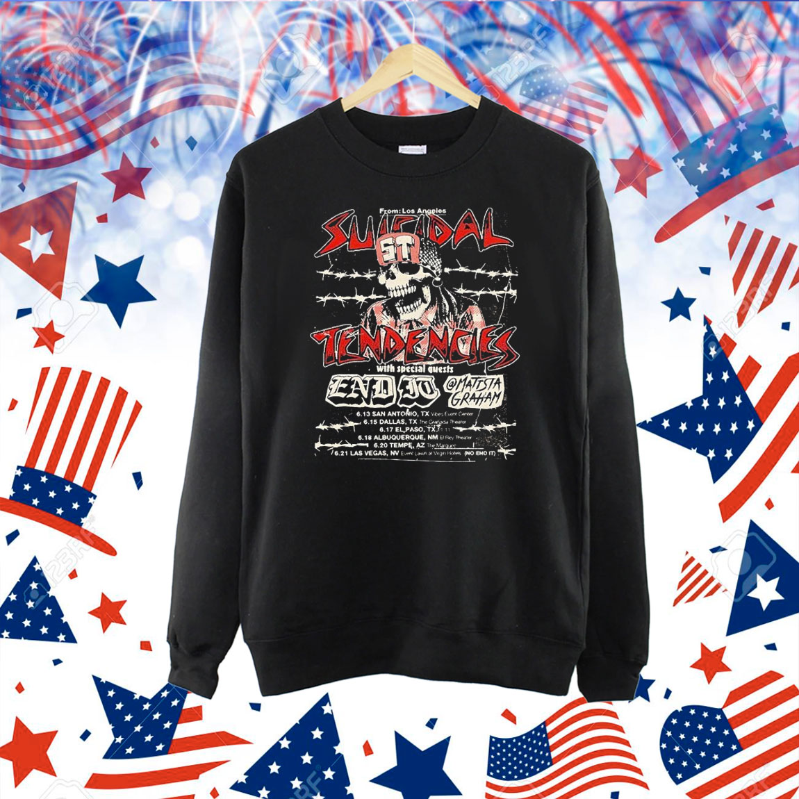 Suicidal Tendencies Live Tour 2025 For USA Tour Grunge Punk Style Skeleton ST Cap With Barbed Wire Background Shirt