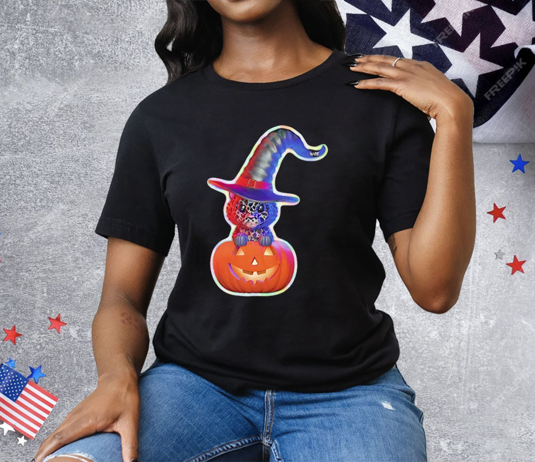 Cute Black Cat With Witch Hat In Pumpkin Tee Shirt
