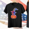 Cute Black Cat With Witch Hat In Pumpkin Tee Shirt