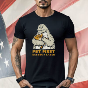 Godzilla With A Cat Pet First Destroy Later Shirt
