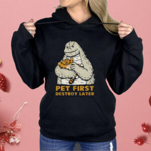 Godzilla With A Cat Pet First Destroy Later Shirt