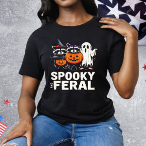 Ghost Raccoon Opossum Spooky And Feral Halloween Tee Shirt