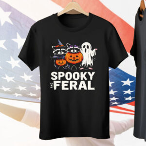 Ghost Raccoon Opossum Spooky And Feral Halloween Tee Shirt
