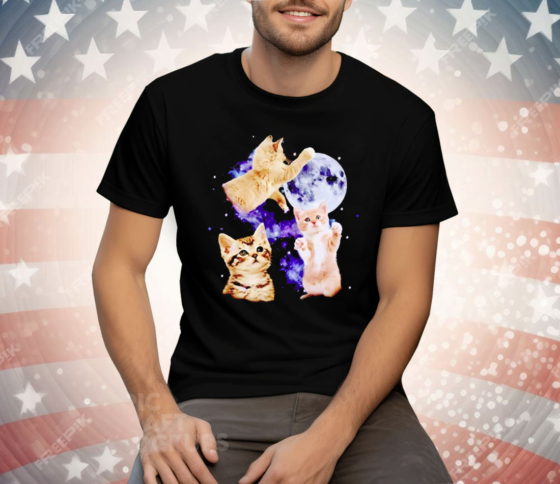 Three Cats Moon Retro Tee Shirt