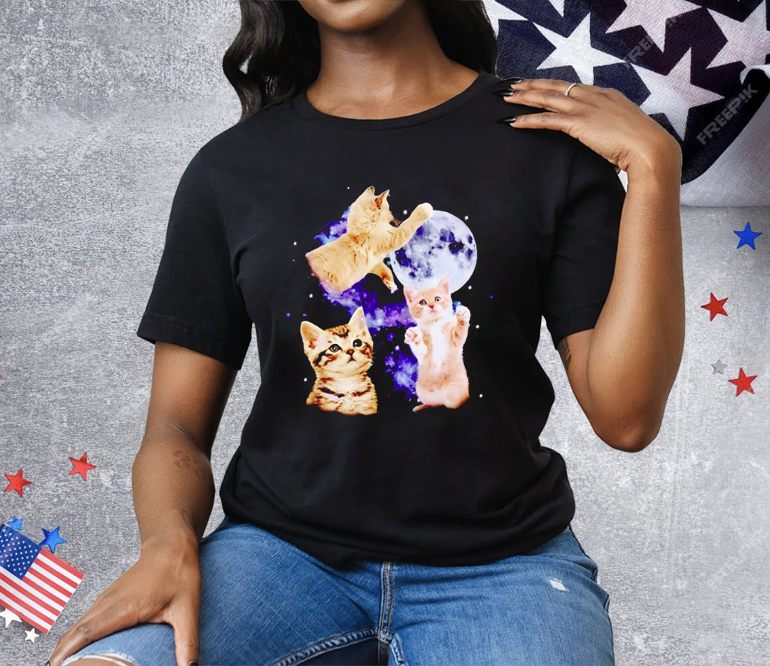 Three Cats Moon Retro Tee Shirt