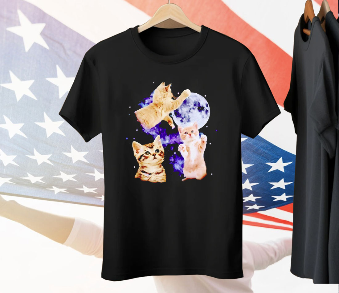 Three Cats Moon Retro Tee Shirt
